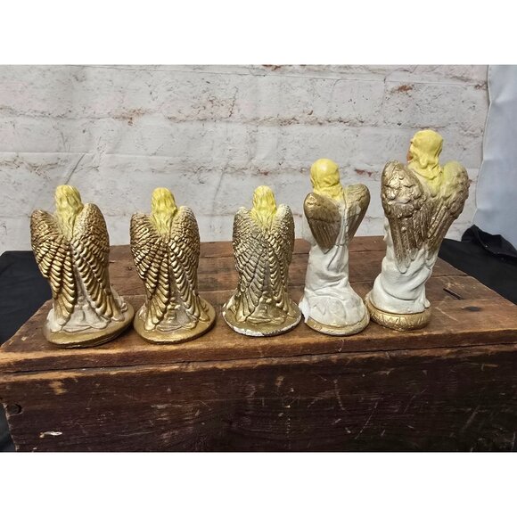 5 Vintage Chalkware Mid Century MCM Blond Angels Standing & Kneeling  4"-3" - Picture 7 of 8